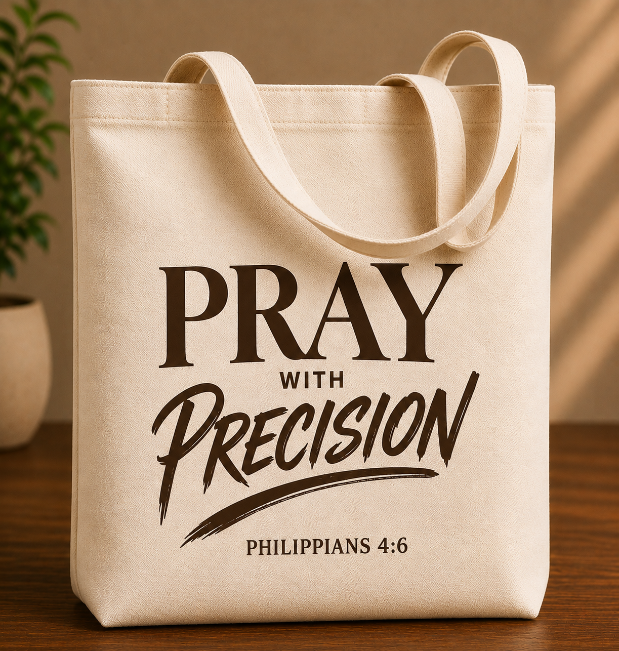 Pray With Precision Tote Bag – Philippians 4:6 Brown
