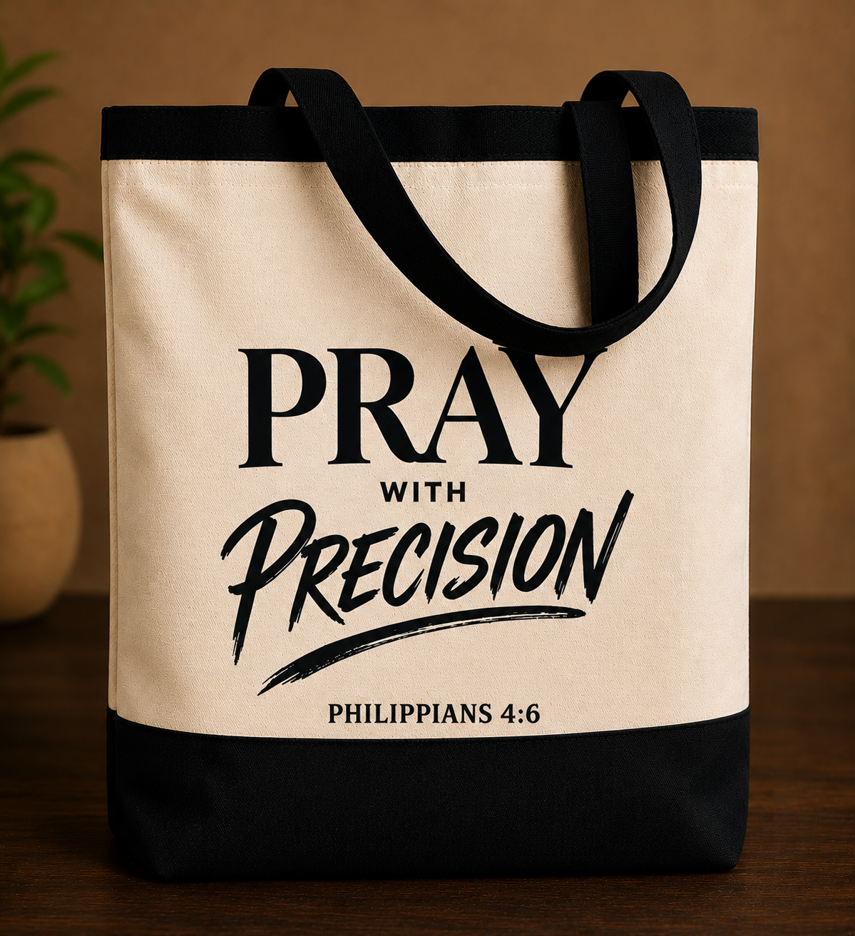 Pray With Precision Tote Bag – Philippians 4:6 Black